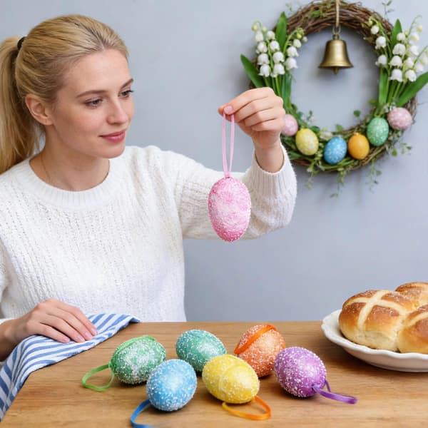 6-delars påskäggsprydnadsset – färgglada miniägg (1,6x2,4\") för träd, scen och heminredning – kompatibel med påskteman[YJD] Easter Eggs- E Easter Toys