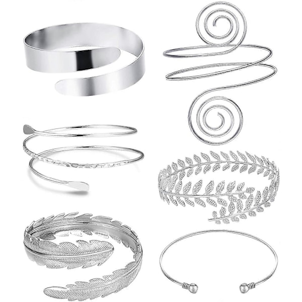 6 stk Arm Mansjetter, Øvre Arm Med Mansjett Armbånd, justerbart Armbåndsett  (YJD) Silver