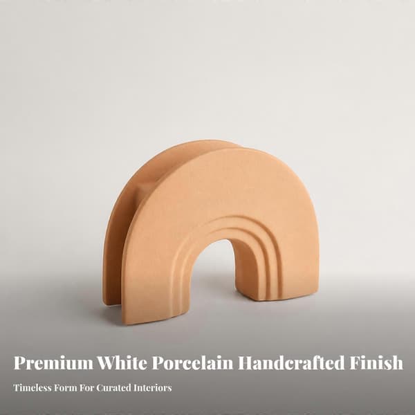 Vit porslinsvas med välvd båge | Slät matt finish, skulptural dekoration[YJD] Beige