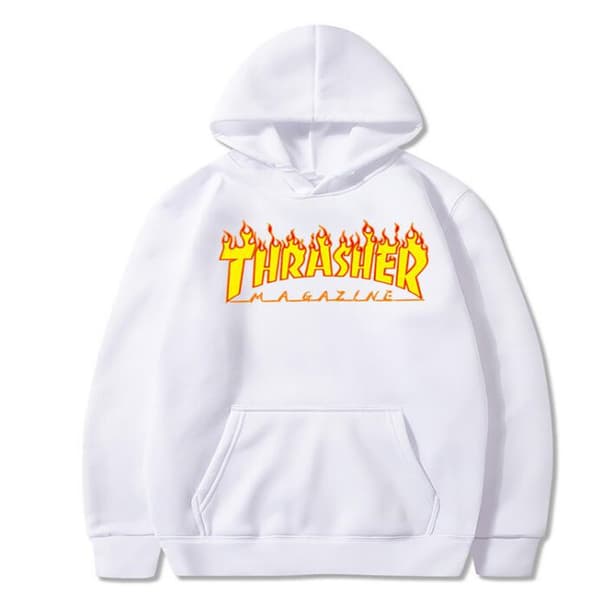Hættetrøje med bogstavtryk, fleece-pullover sweatshirt - Hvid - Størrelse L Hvid Hvid White L