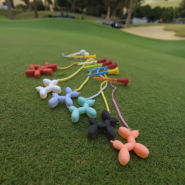 5-delat golfpegset, inkluderar 3D söt ballonghundformad peg + hållbart gummihuvud med breddad bas + anti-förlustrep. Levande färger gör din peg [YJD] 5pcs
