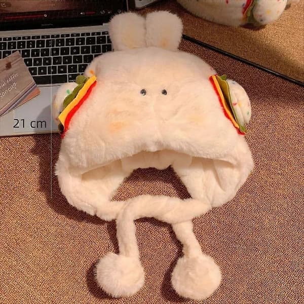 Tjock Varm Vintermössa Ull Sammet Björn Öronmössa Hamburger Öronskydd Beanies Hatt Dam [YJD] White