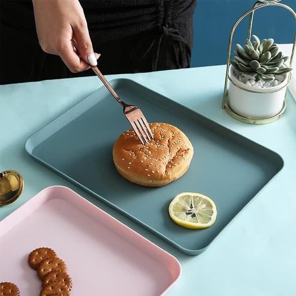 Serveringsbrickor i plast 3-pack - Små rektangulära tallrikar Rosa Grå Grön för köksbord Café[YJD]