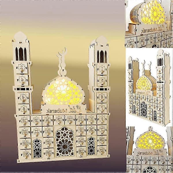 2026 Ramadan Adventskalender Træpynt Eid Mubarak Nedtællingskalender Dekoration med LED-lys [YJD]