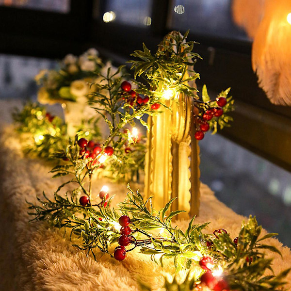 Lysstreng til Jul - LED Røde Bærlys - LED Garland Lysstreng - Julepynt til Hjemmet (YJD)