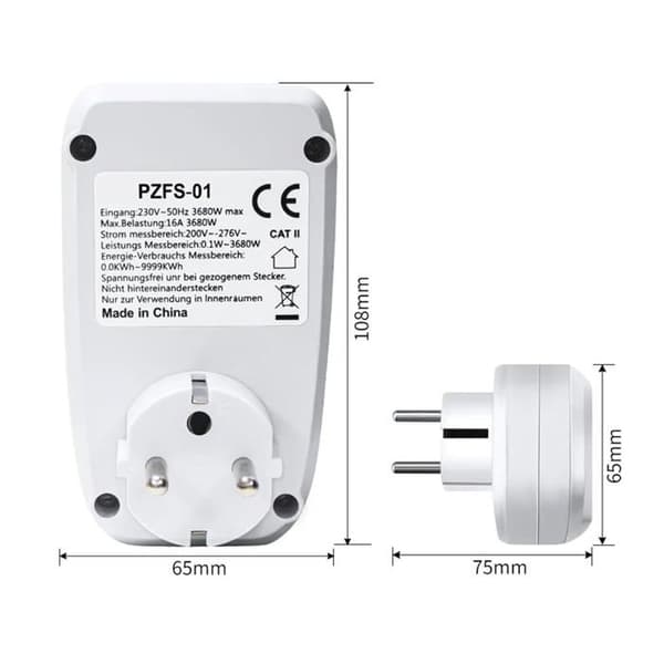 JZSH Digital LCD Effektmätare Wattmeter AC 110V 220V kWh Elektrisk Energianalysator EU-FR (YJD)