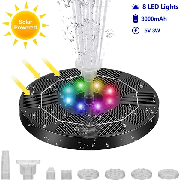 Aurinkokäyttöinen suihkulähde Aurinkovoimalla toimiva suihkulähde LED / Vedenpumppu (YJD) Black Svart