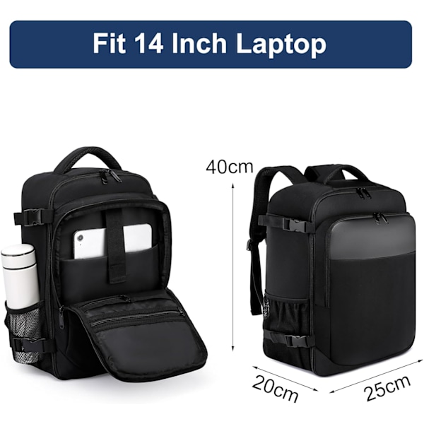 Resebackpack Kabin Flygplan 40x20x25 Svart 20L Negro 40x20x25cm (20L)