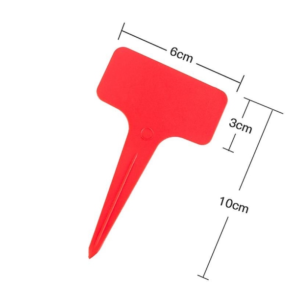 100 st Plast Plant Markers Etiketter T-typ Etikett Taggar Växtskylt Trädgård Blomkruka Märke för frökrukväxter (YJD) Red