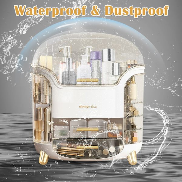 Luksuriøs Makeup Organizer - Vandafvisende, Støvfri, Stor Kapacitet Vanity Opbevaring med Låg til Badeværelsesbordplade, Soveværelse, Kommode (YJD) White