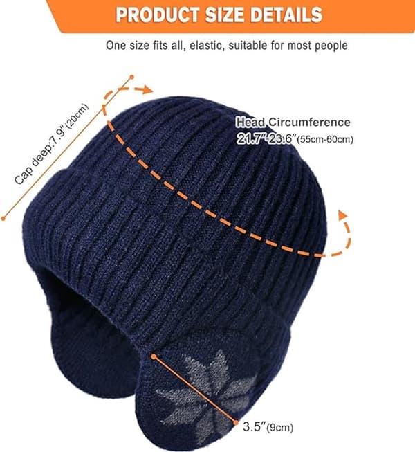 Vinter fleeceforede øreklaphatte til mænd kvinder marineblå koldt vejr varm polyester sne udendørs elastisk tyk [YJD]