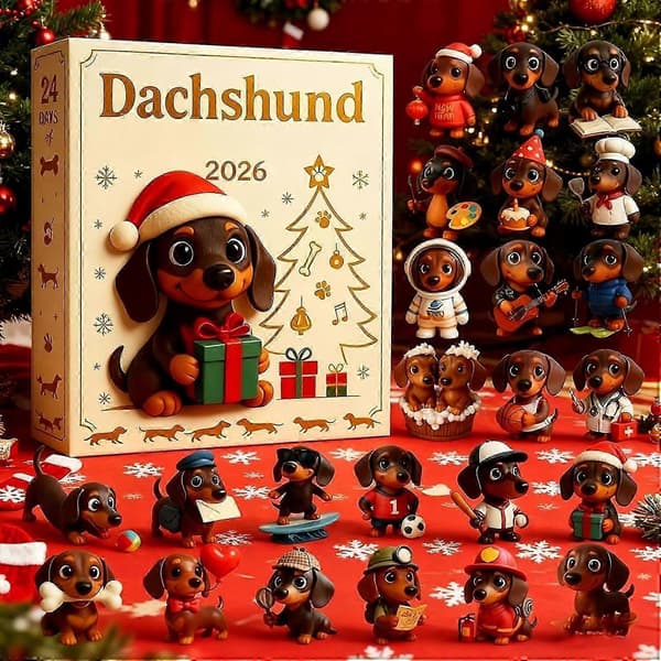 Julekalender 2026 - 24 dages nedtælling med gravhundvedhængssæt [YJD]