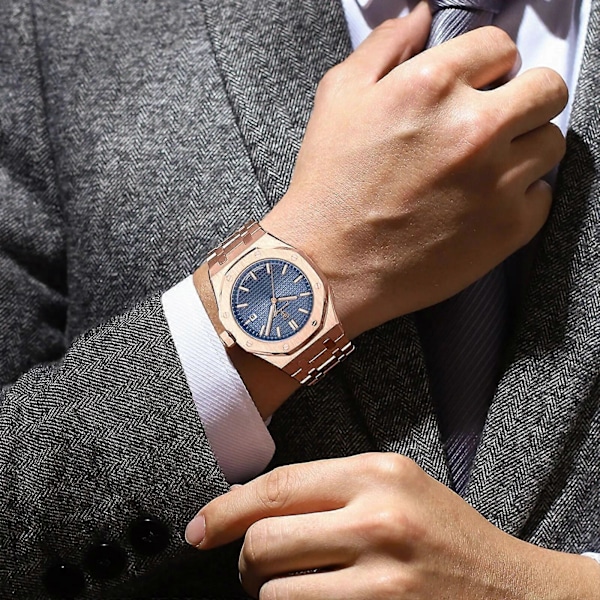 \"Luksuriøs Business Klokke for Menn Sport Rustfritt Stål Menn Klokke Vanntett Selvlysende Dato Herreklokker Kvarts Klokke reloj\"[HK] Rose Gold Black