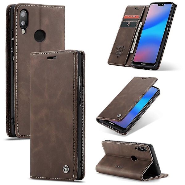 Til Huawei P20 Lite Caseme 013 Serie Simpel Kort Version Komfortabelt Læder Etui Rød[HK] Espresso Huawei P20 Lite (2018)