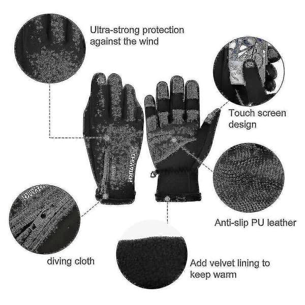 Elektriska USB-värmehandskar Varma vintervantar Halkfria pekskärmscykelhandskar[YJD] Black Temperature Control