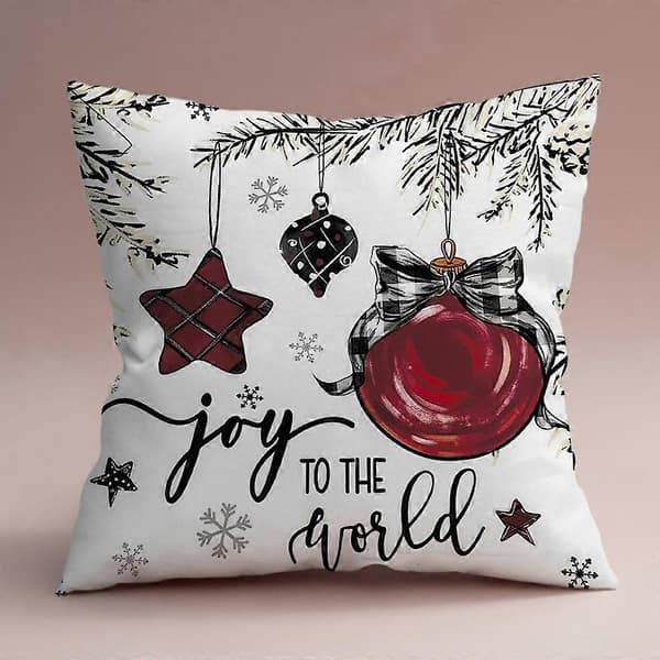 Julkuddfodral, 45x45 cm set om 4, kuddfodral i linne, julkuddfodral, julkuddfodral med snöflingedekor[YJD]
