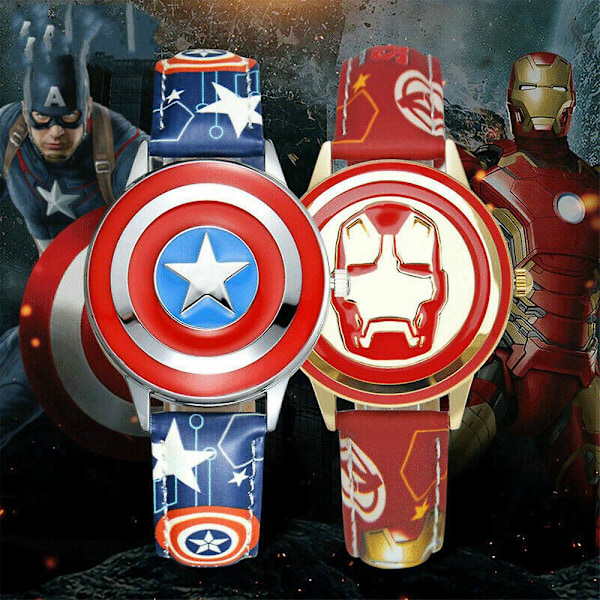 Superhjälte Captain America Iron Man Marvel Avengers Barn Flip Case Kvartsur (YJD) Iron Man