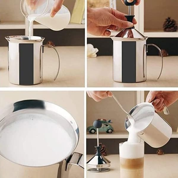 400 ml manuel mælkeskummer i rustfrit stål, dobbeltnet, til kaffe, latte, varm chokolade, cappuccino, Lefou STOL (YJD)