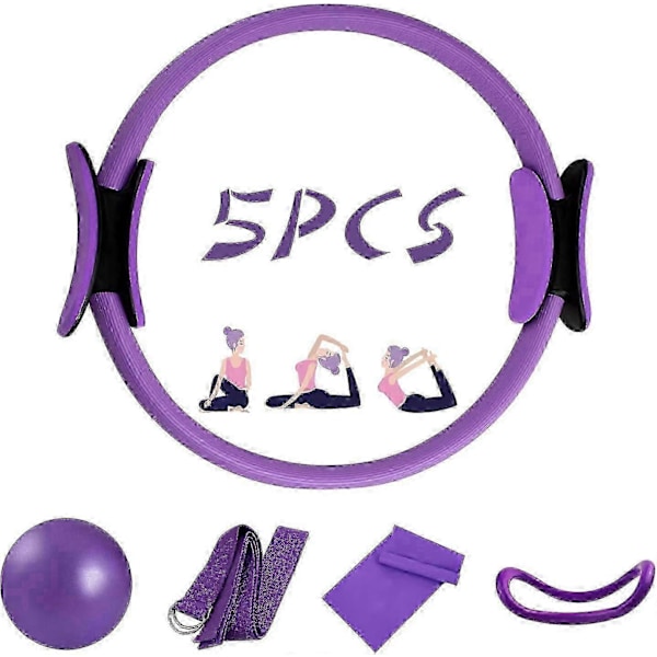 5 stk. Pilates Ring Sett 14\" Yoga Fitness Magic Circle Pilates Utstyr For Hjemmetrening Fitness Kit[HK]