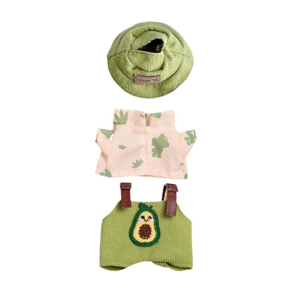 Mini-nukenvaatesetti, söpö nukenvaatepuku hatulla, nukenhousut, tyttönukenvaatteet 17 cm:n nukelle [YJD] Green avocados Set