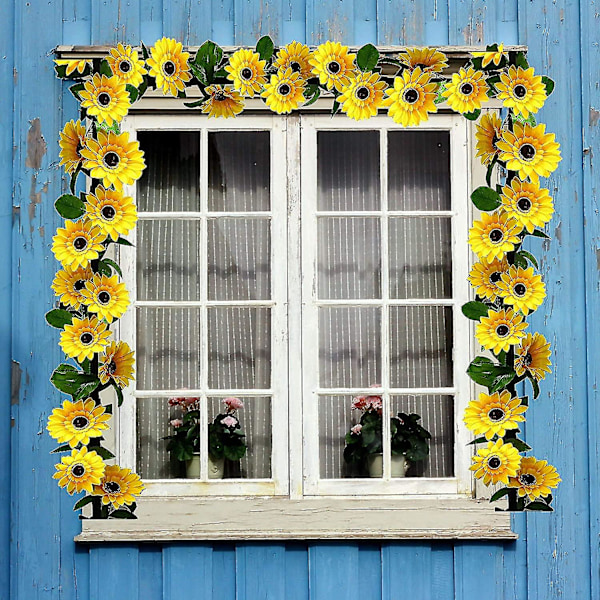 7,2 fot/stk Kunstig Solsikkekrans med 32 stk Solsikkehoder Silkeblomst Efeu Vine Krans Solsikke Dekor For Hjem Kjøkken Bryllup Bue  (YJD) Yellow-4pc