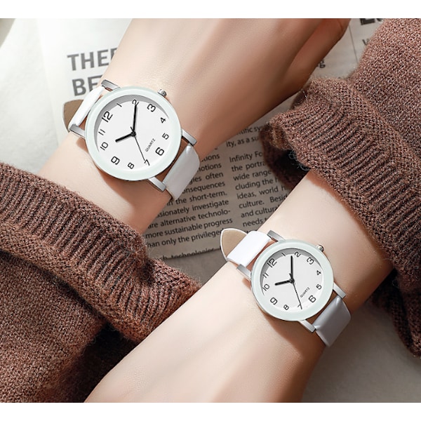 Klassisk digitalt sort urskive ur PU quartz ur simpelt afslappet herre- og dameur hvid[YJD] white Women's