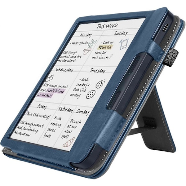 Suojakotelo 7\" Kobo Libra Colour (2024) -lukulaitteelle, Premium PU-nahkainen jalustakotelo käsihihnalla ja automaattisella [HK] Black