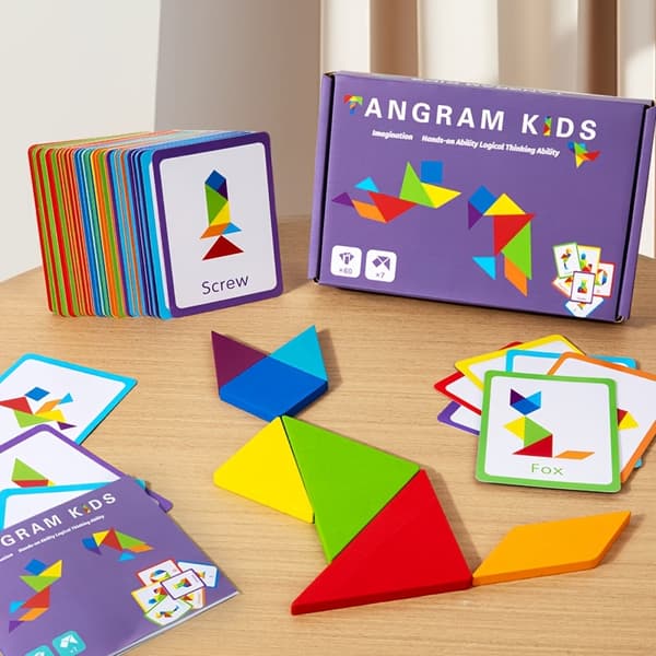 STEM Træmønsterblok Sæt med Geometrisk Formet Puslespil og 24 Flashcards[YJD] shape puzzle