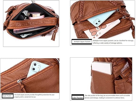 Brun læder crossbody taske blød tekstureret vandafvisende[YJD]