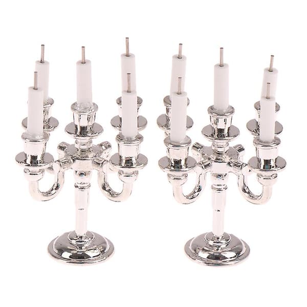 1 par 1:12 Dockhus Mini Bordsljus Stake Julscen Heminredning[YJD] Silver 2Pcs