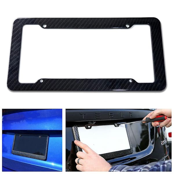 1x Svart Kolfiber Nummerplåtsram Skydd Standard Passform [YJD] Black 1 PC