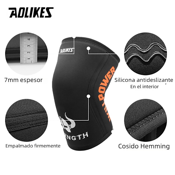 AOLIKES 1 Par 7mm Neopren Sports Knæbeskyttere Støtte til CrossFit Træning og Fiskeri Sport Vægt Anvendelse til Mænd og Kvinder Materiale SCR Nylon Gladiator L