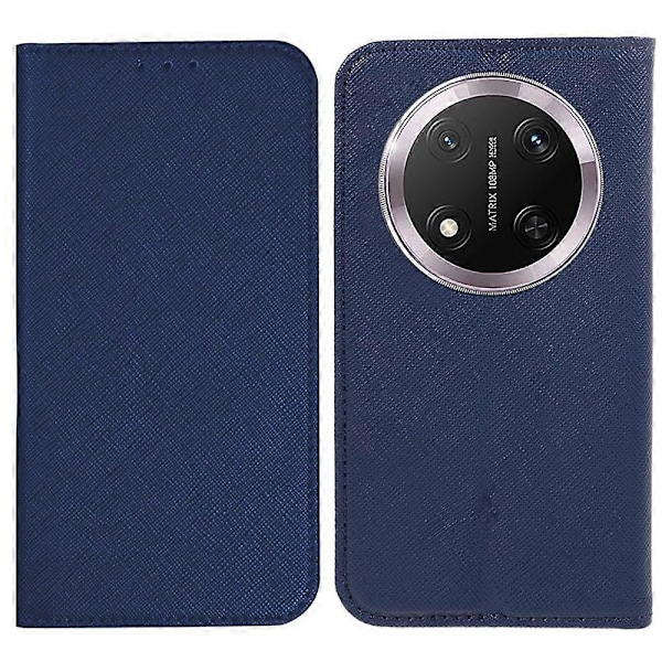 Honor Magic7 Lite 5G/ X9c 5G Kotelo Ristikkäinen Nahkainen Puhelinkuori Piilotettu Magneettikiinnitys[HK] Dark Blue