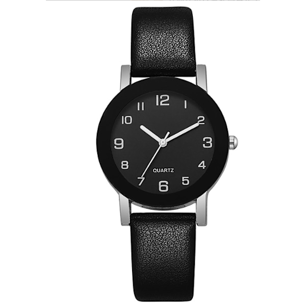 Klassisk digitalt sort urskive ur PU quartz ur simpelt afslappet herre- og dameur sort[YJD] black Women's