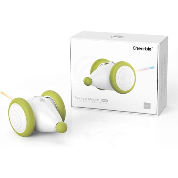 Uppgraderad Wicked Mouse Plus - Interaktiv Kattleksak, Elektrisk Mus Kattleksak för Innekatter med Blinkande LED-lampor, USB-C Uppladdningsbar, 2-Hastigheter [YJD] green
