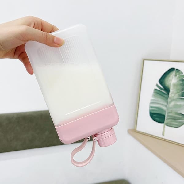 Platt vattenflaska, 450 ml rektangulär vattenflaska, resor och ficka, enkel gymkompis, rektangulär och plånboksvänlig, för resor camping vandring[YJD] Pink