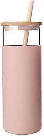 17Oz Glasmugg Bärbar Glasvattenflaska Sugrör Silikon Skyddshylsa Bambulock[YJD]