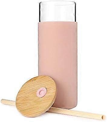 17Oz Glasmugg Bärbar Glasvattenflaska Sugrör Silikon Skyddshylsa Bambulock[YJD]