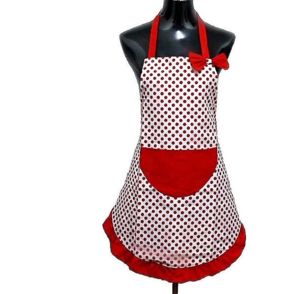 Lady Girls Lovely Red Dot Bowknot Köksförkläde, Vintage Haklapp Förkläden Med Väskor För Kvinnor Kock Servitris Kök