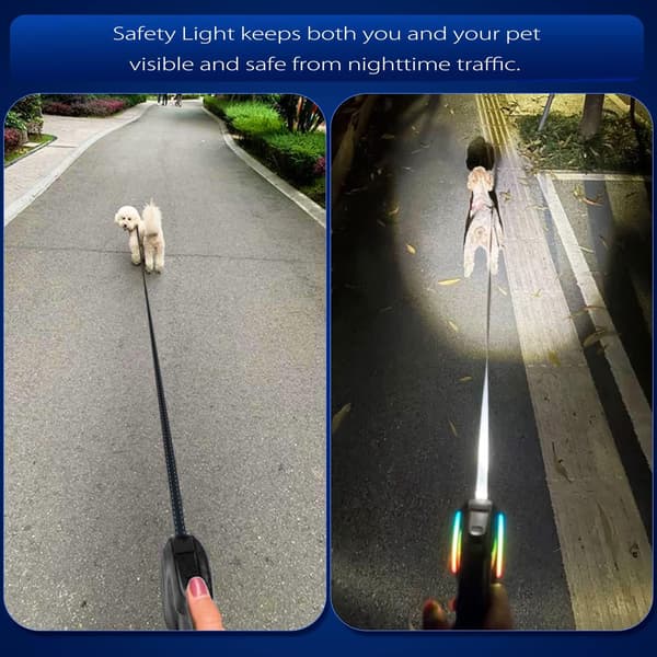Hund Indragbar Koppel med LED-lampor 4,8m Justerbart Stötdämpande Hundkoppel Svart[YJD]