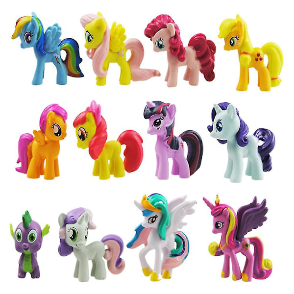 12 stk/sett My Little Pony Figurer Leke Kake Topper Mini Unicorn Samleobjekt Modell Dukke Barn Jente Gutter Bursdagsfest Dekorasjon (YJD)