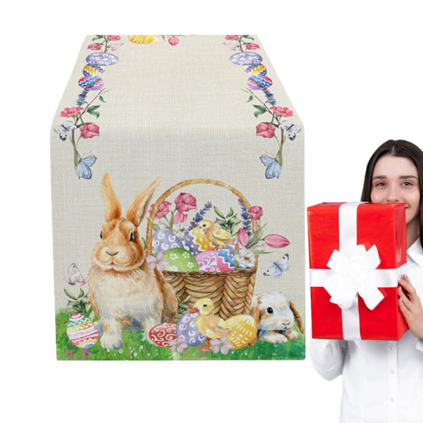 Påskehare bordløber 183x33cm med blade og blomster[YJD]