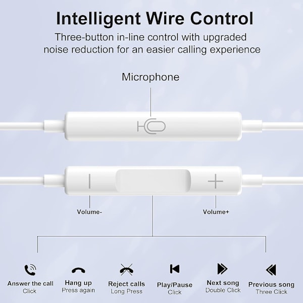 Ledningsforbundne hovedtelefoner til iPhone med Lightning-stik [Apple MFi-certificeret] (Indbygget mikrofon og volumenkontrol)_v (YJD)