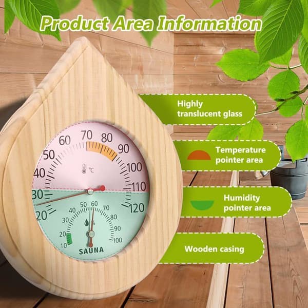 Højpræcisions 2-i-1 Trætermometer Hygrometer til Sauna, Måler Temperatur og Luftfugtighed (YJD)