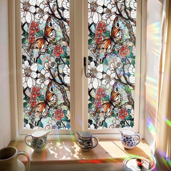 Statisk vindusdekor Retro Blomster Sommerfugl Design 43x100cm[YJD] 43x100cm-XCBL040