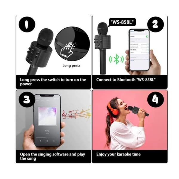 Trådløs Karaoke Mikrofon for Barn, Bærbar USB Bluetooth Karaoke Mikrofon med Høyttaler, Mikrofon for Barn Jenter (Svart)[YJD] Black