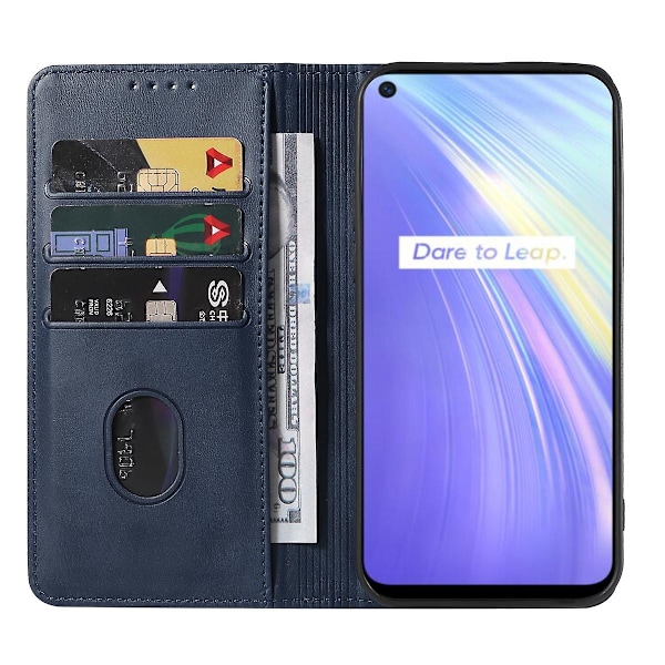 Magnetisk Lukning Læder Telefon Case til Realme 6 (YJD) Blue