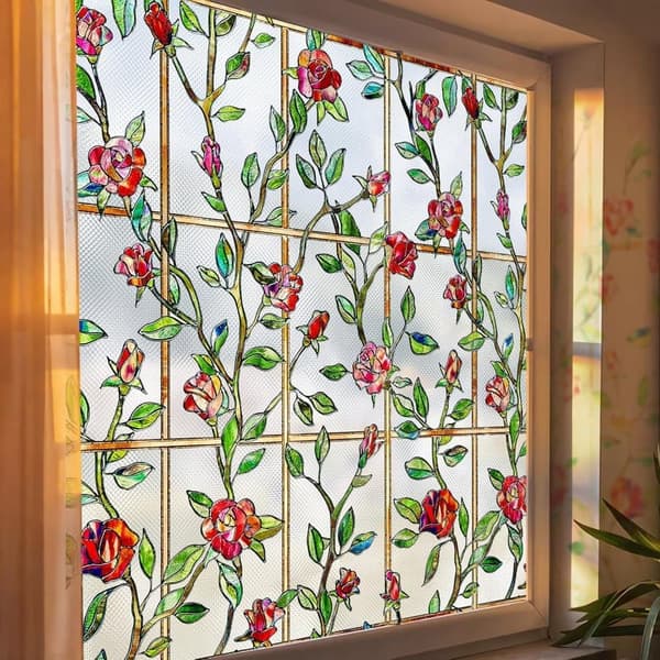 Frostat 3D Vinduesfolie 44.5x100cm med Roser til Badeværelse[YJD]