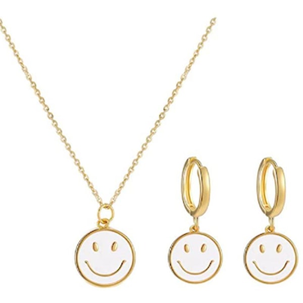 Smiley Face Örhänge och Smiley Face Halsband Set Fin Preppy Smiley Face Smyckeset Hypoallergen för Kvinnor Flickor - Vit  (YJD)