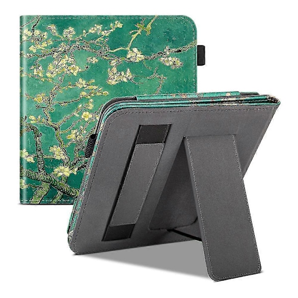 Ställfodral för 7\" Kobo Libra Colour (2024), Premium PU Läder Ställskydd med Handrem och Auto[HK] Plum Flower